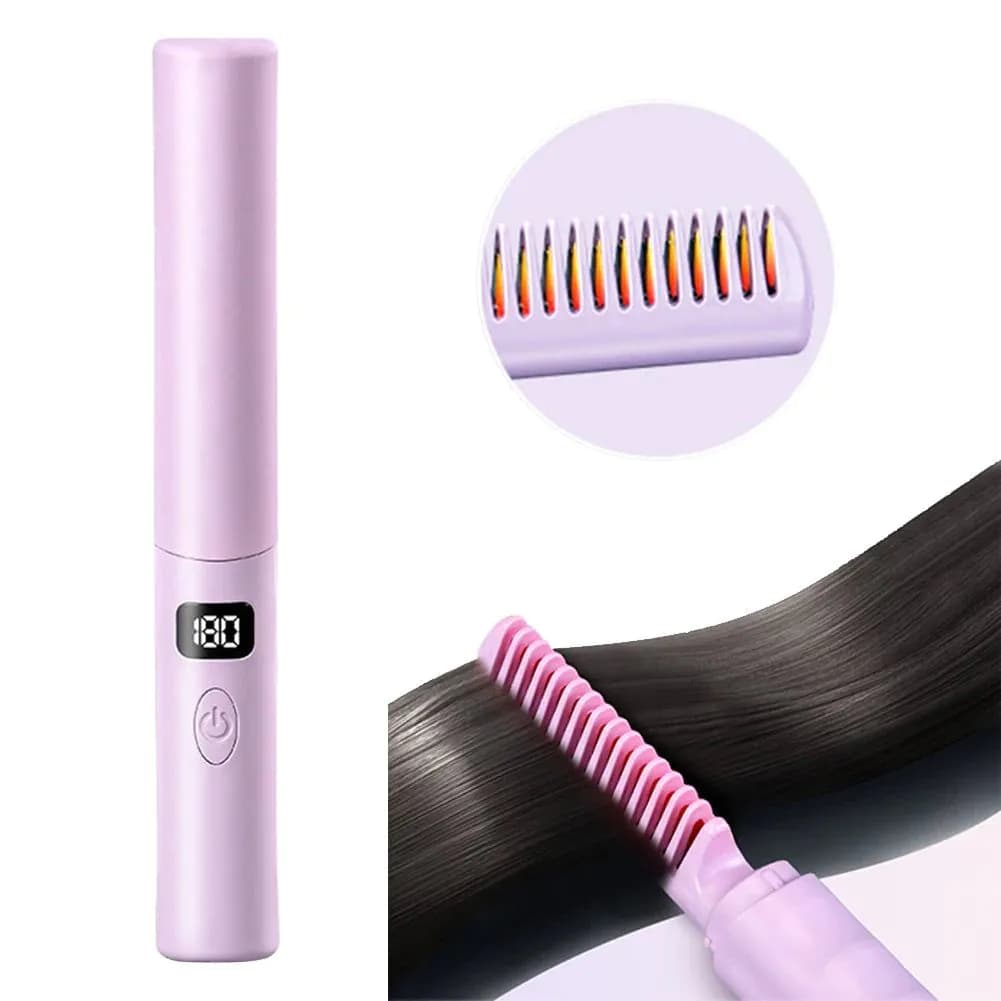 image-Straightener Comb Anti-Scald Cordless Hair Straightener Brush 70Mins
