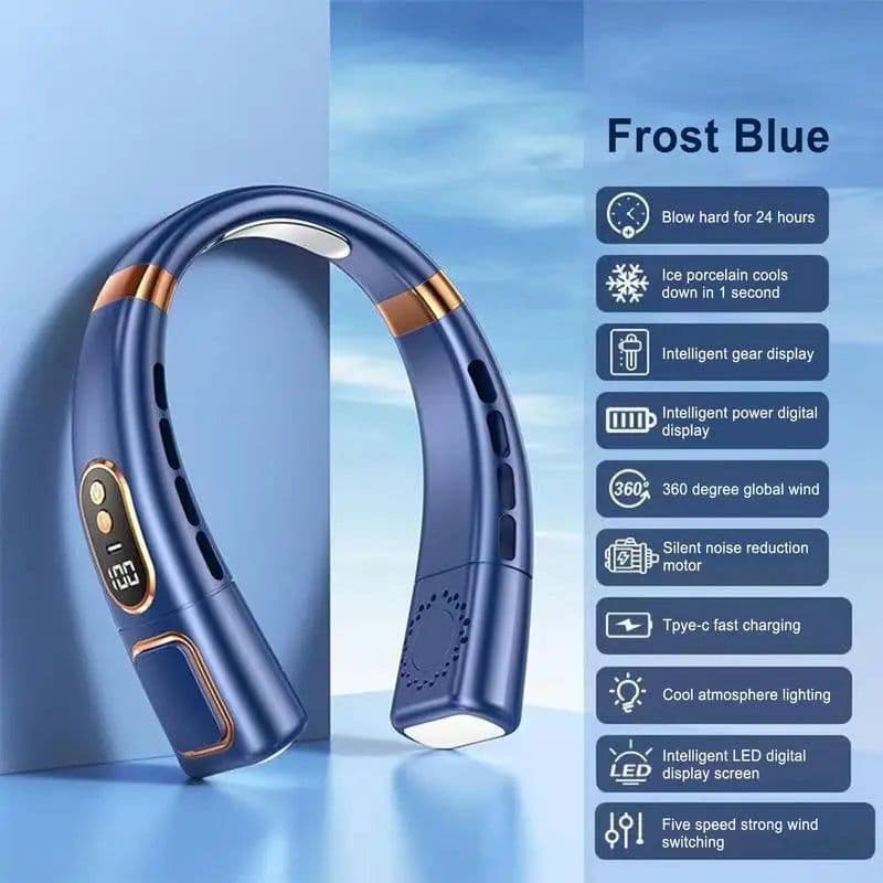 image-Portable Hanging Neck Fan 4000 MAh Battery Below 40 DB Rechargeable