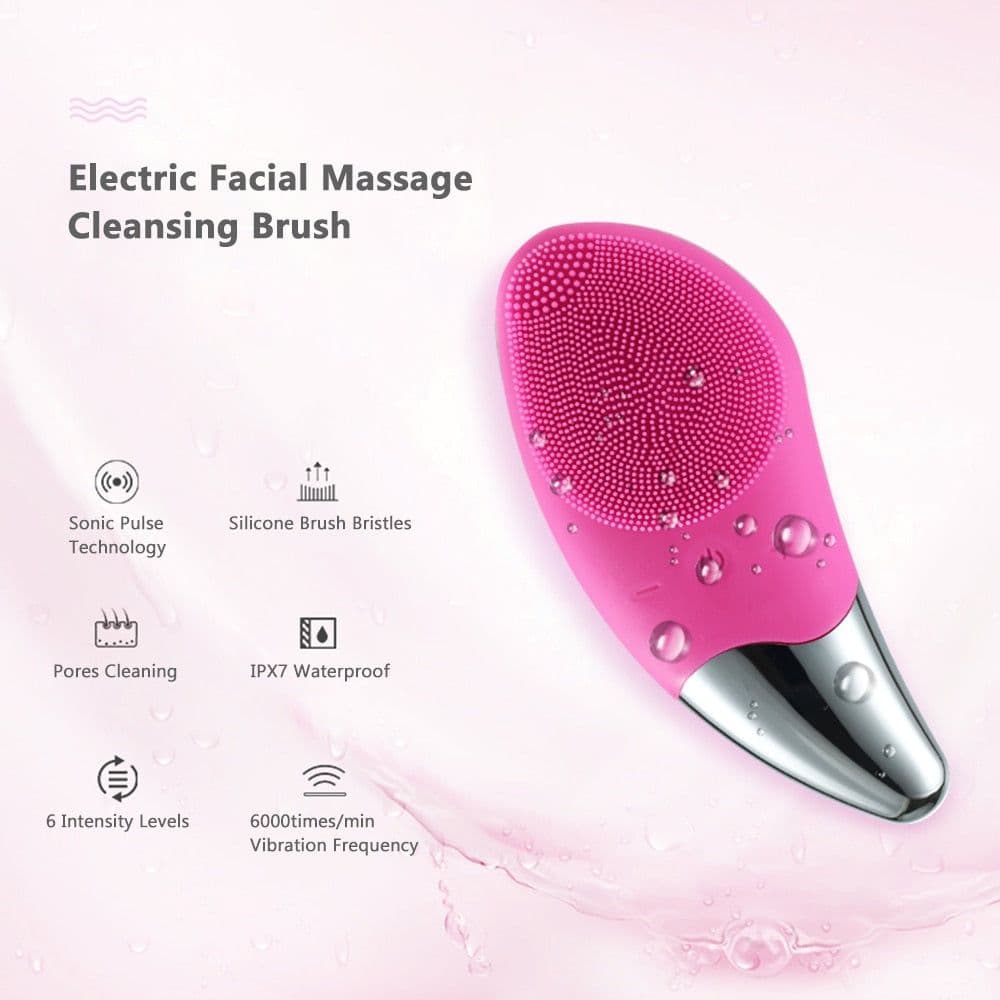 image-Mini Electric Facial Cleansing Brush Silicone Sonic Face Cleaner Deep