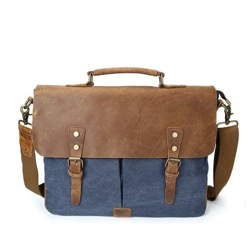 image-Mixed-Color Canvas Messenger Bag For Men