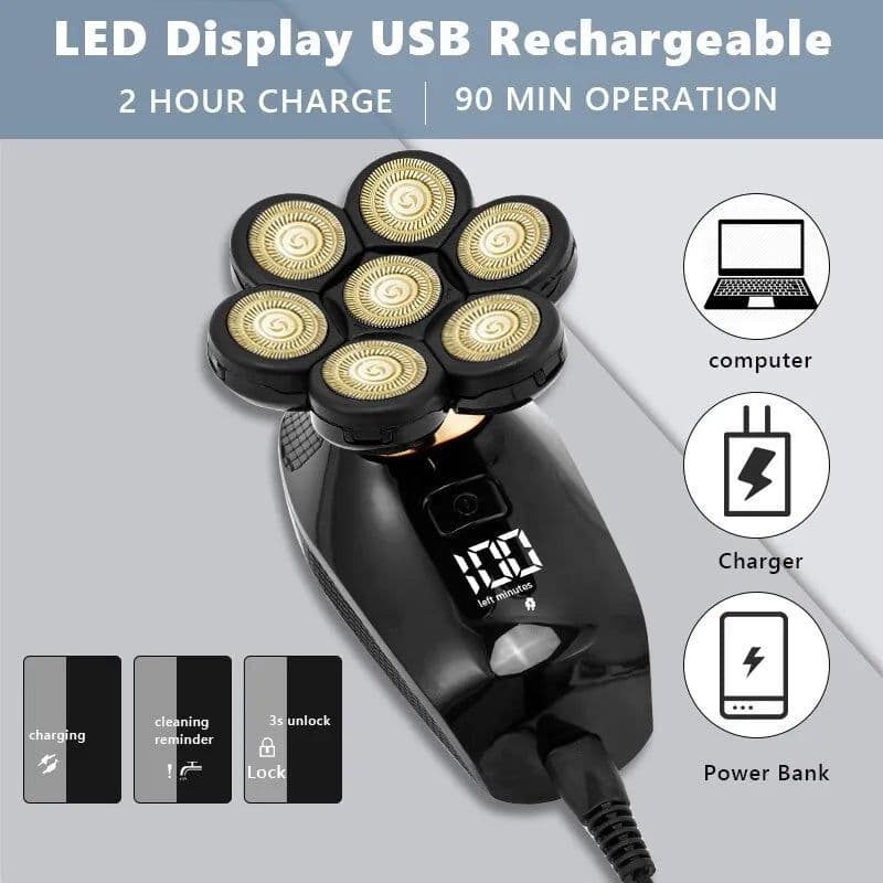 image-7D Independently 7 Cutter Floating Head Waterproof Electric Razor