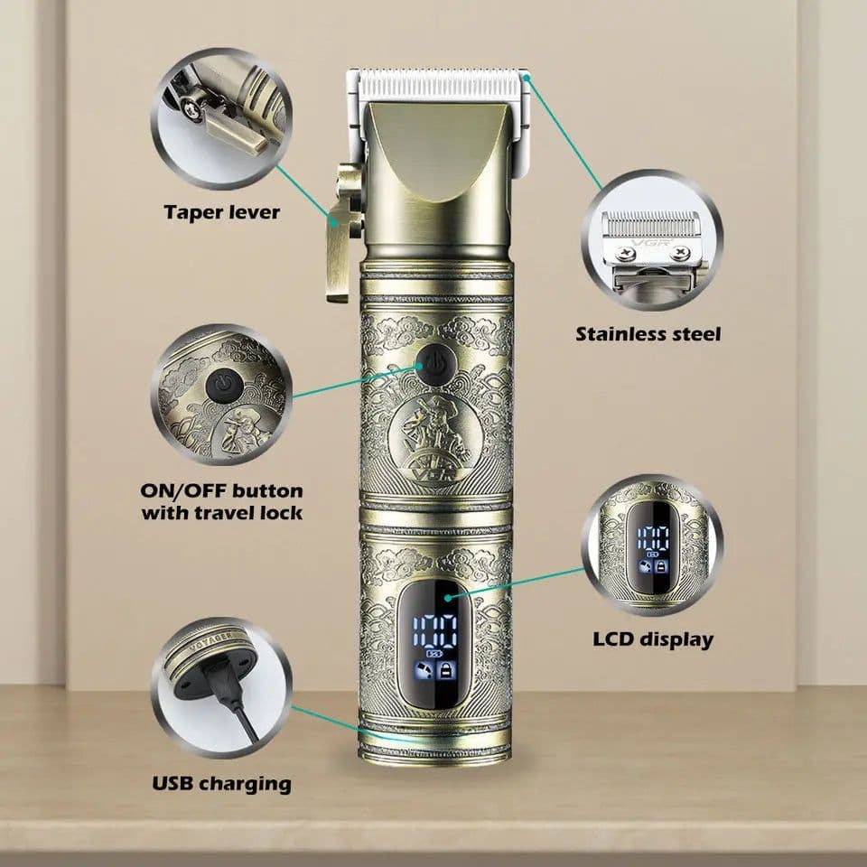 image-Professional All Metal Cordless Hair Trimmer For Men Electric Beard &