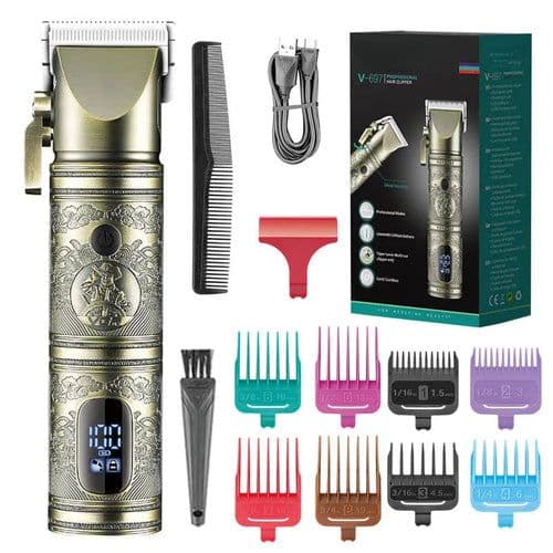 image-Professional All Metal Cordless Hair Trimmer For Men Electric Beard &