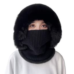 image-Knitted Hat Pompom Plush Ears Protection Solid Color Autumn Winter