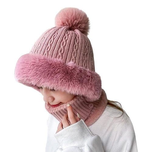 image-Knitted Hat Pompom Plush Ears Protection Solid Color Autumn Winter