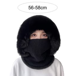 image-Knitted Hat Pompom Plush Ears Protection Solid Color Autumn Winter