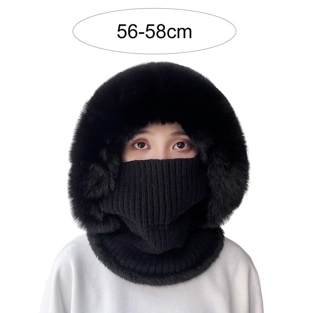 image-Knitted Hat Pompom Plush Ears Protection Solid Color Autumn Winter