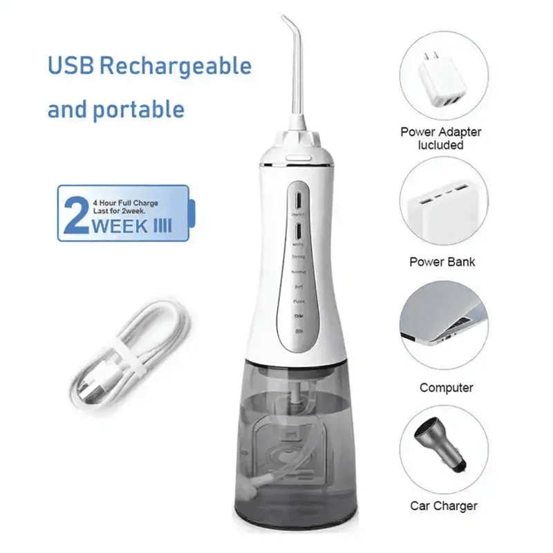 image-Oral Irrigator Water Flosser 5Modes Portable Dental Water Jet 350ML