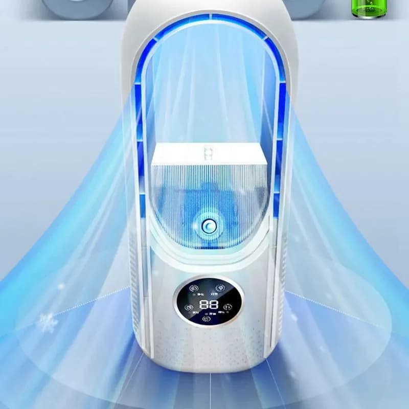 image-Portable Leafless Electric Fan Air Cooler 6 Speed Silent Timer Air