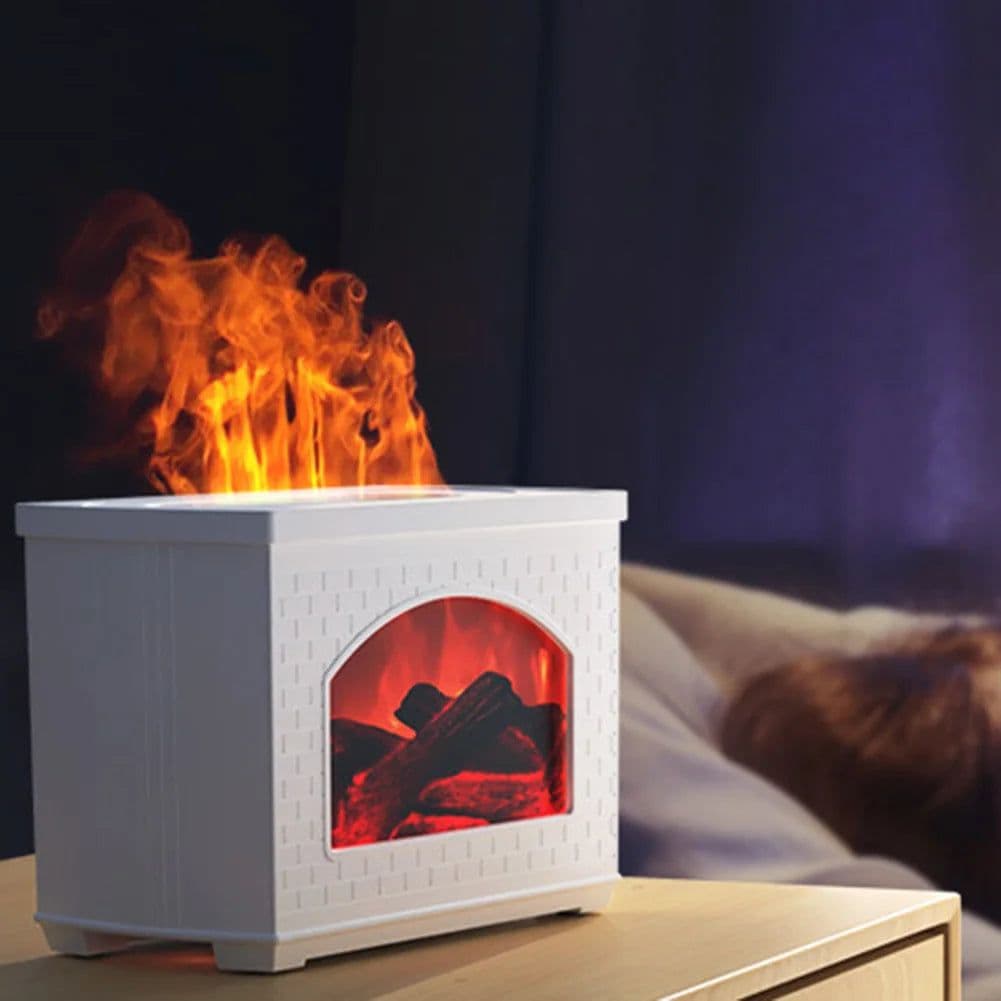 image-Simulated Fireplace Air Humidifier Flame Effect Aroma Oil Diffuser