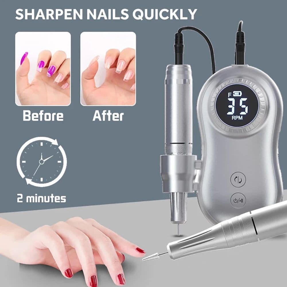 image-35000 RPM Electric Nail Polish Drill Mini 2 in 1 Electric Nail File