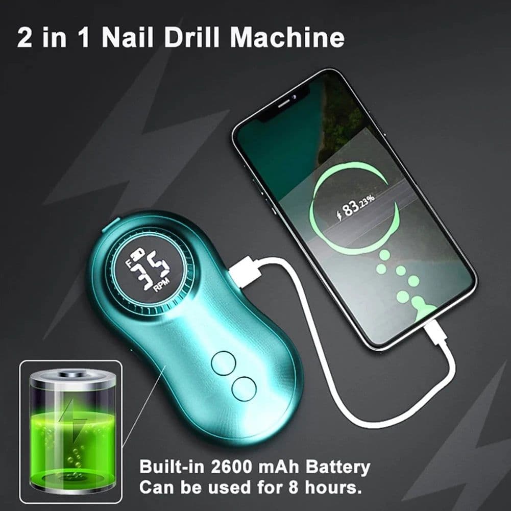 image-35000 RPM Electric Nail Polish Drill Mini 2 in 1 Electric Nail File