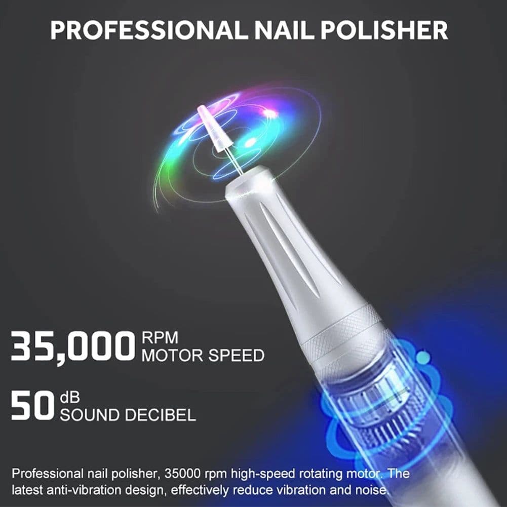 image-35000 RPM Electric Nail Polish Drill Mini 2 in 1 Electric Nail File