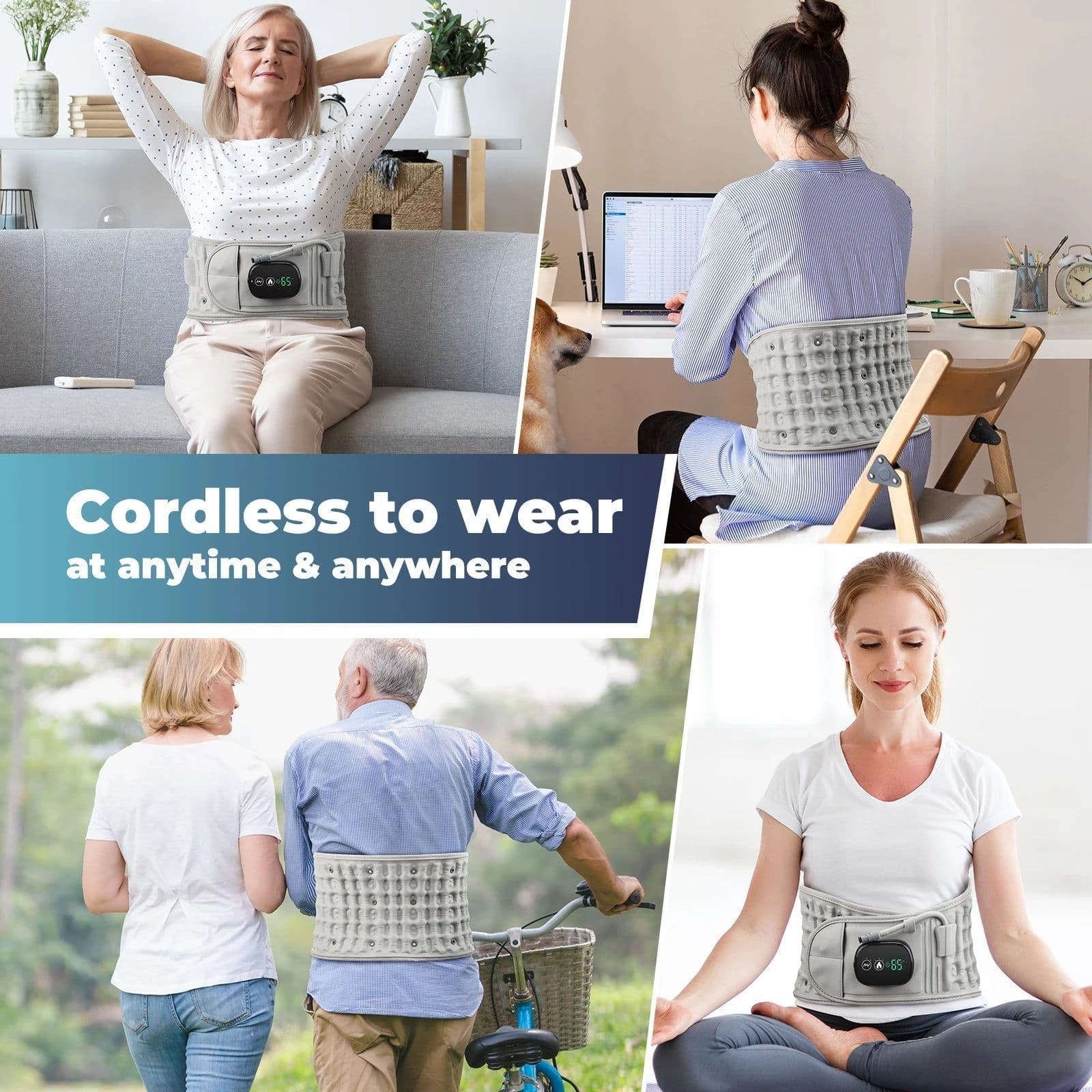 image-Electric Waist Massager Infrared Heated Lumbar Pad Adjustable