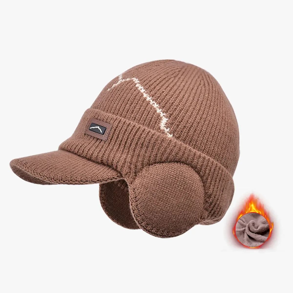 image-Men's Winter Visor Beanie With Earflap Warm Fleece Lined Knitted Ear