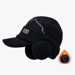 image-Men's Winter Visor Beanie With Earflap Warm Fleece Lined Knitted Ear