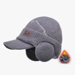 image-Men's Winter Visor Beanie With Earflap Warm Fleece Lined Knitted Ear