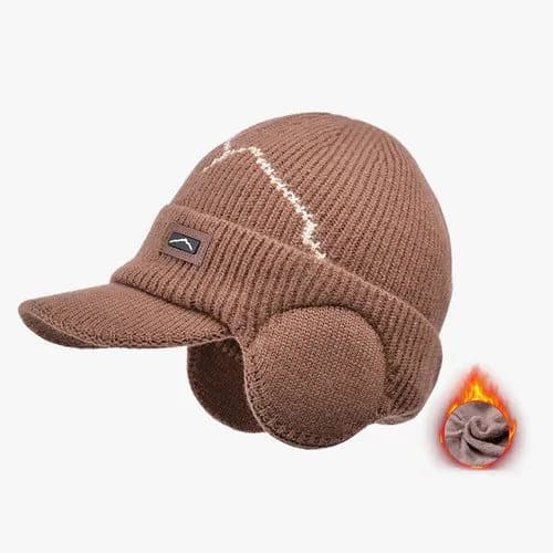 image-Men's Winter Visor Beanie With Earflap Warm Fleece Lined Knitted Ear