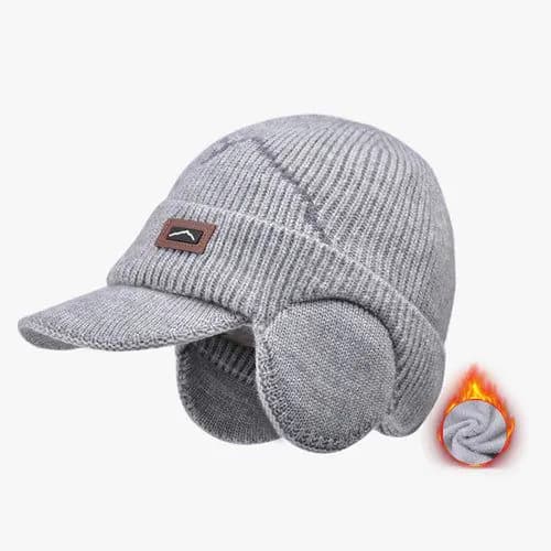 image-Men's Winter Visor Beanie With Earflap Warm Fleece Lined Knitted Ear