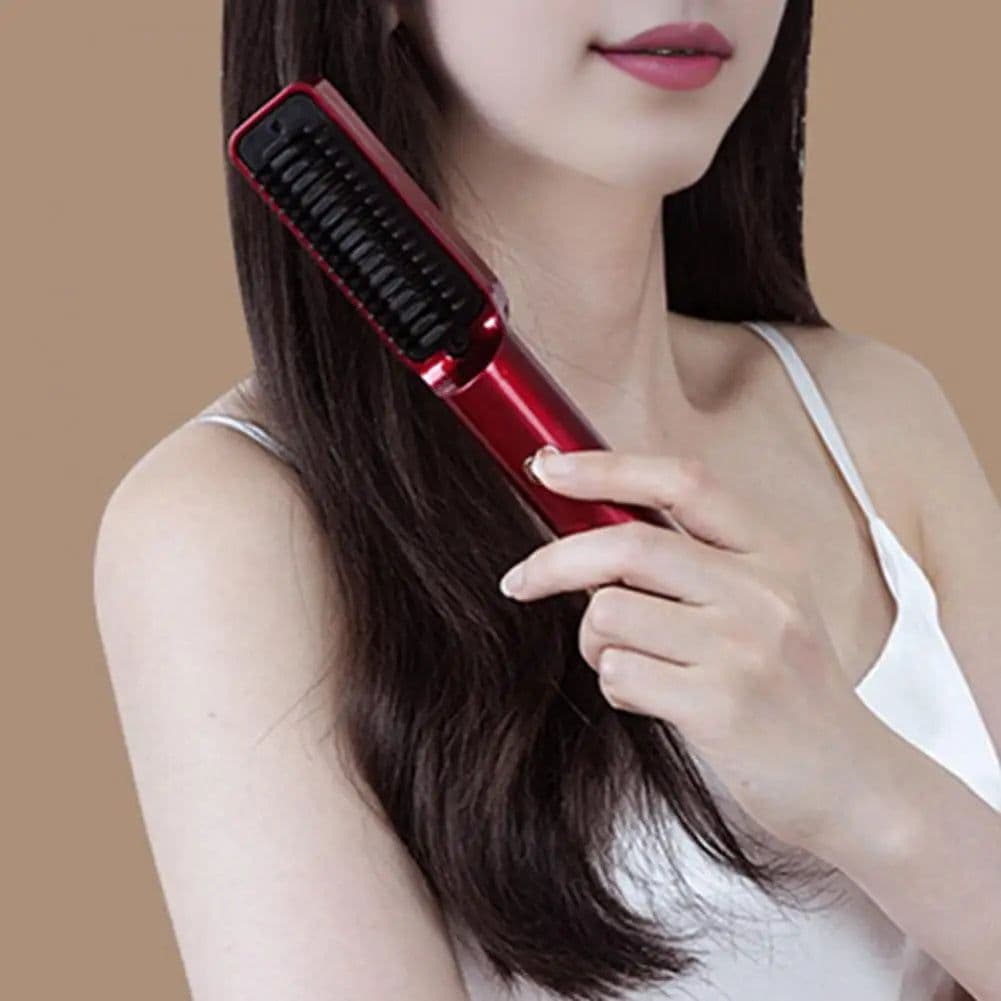 image-Hair Straightening Comb Portable Wireless Hair Straightener Brush for