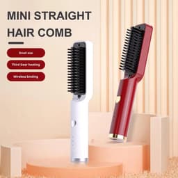 image-Hair Straightening Comb Portable Wireless Hair Straightener Brush for