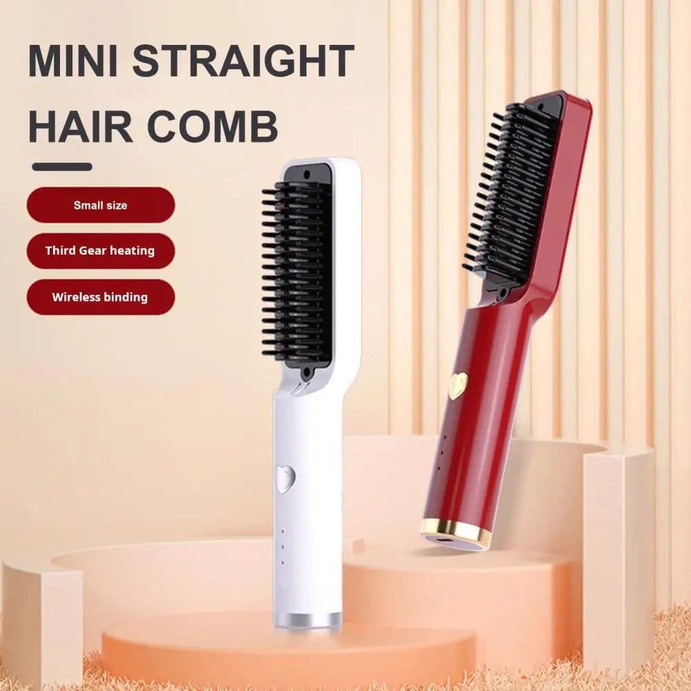 image-Hair Straightening Comb Portable Wireless Hair Straightener Brush for