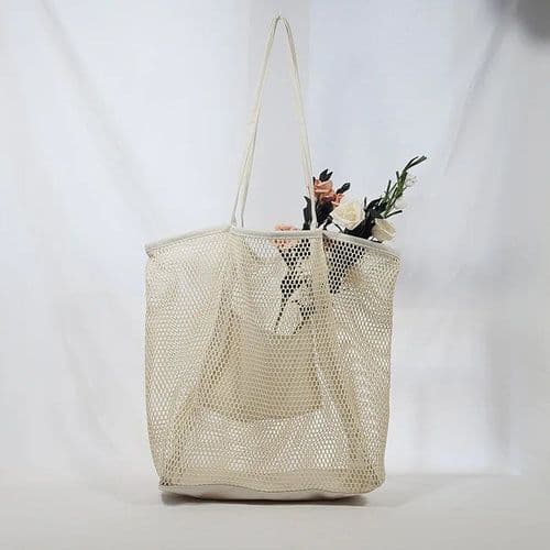 image-Spring Summer Solid Color Hollow Mesh Tote Bag Large Capacity Travel