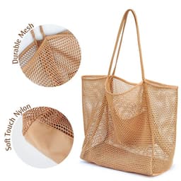 image-Spring Summer Solid Color Hollow Mesh Tote Bag Large Capacity Travel