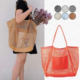 image-Spring Summer Solid Color Hollow Mesh Tote Bag Large Capacity Travel