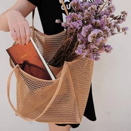 image-Spring Summer Solid Color Hollow Mesh Tote Bag Large Capacity Travel