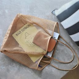 image-Spring Summer Solid Color Hollow Mesh Tote Bag Large Capacity Travel