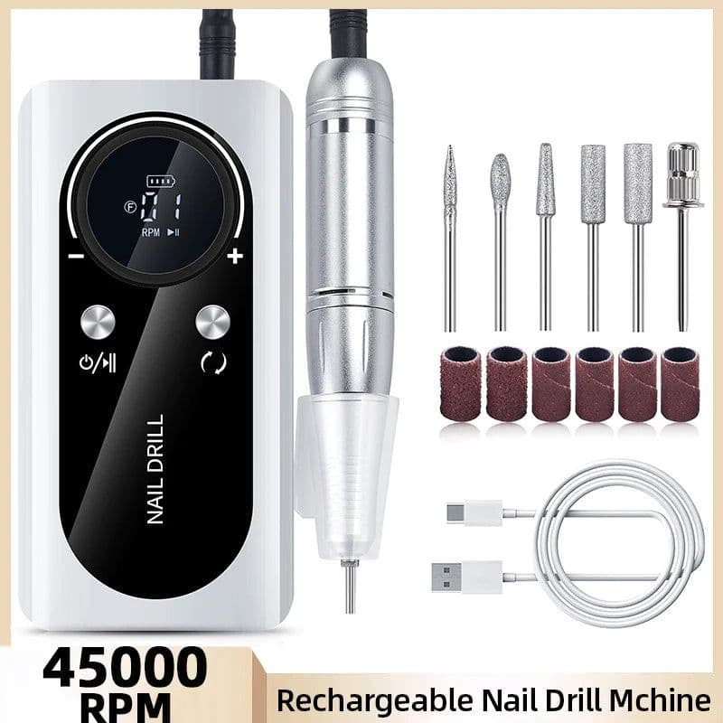 image-45000RPM Nail Drill Machine Kit Rechargeable Nail Sander Machine With