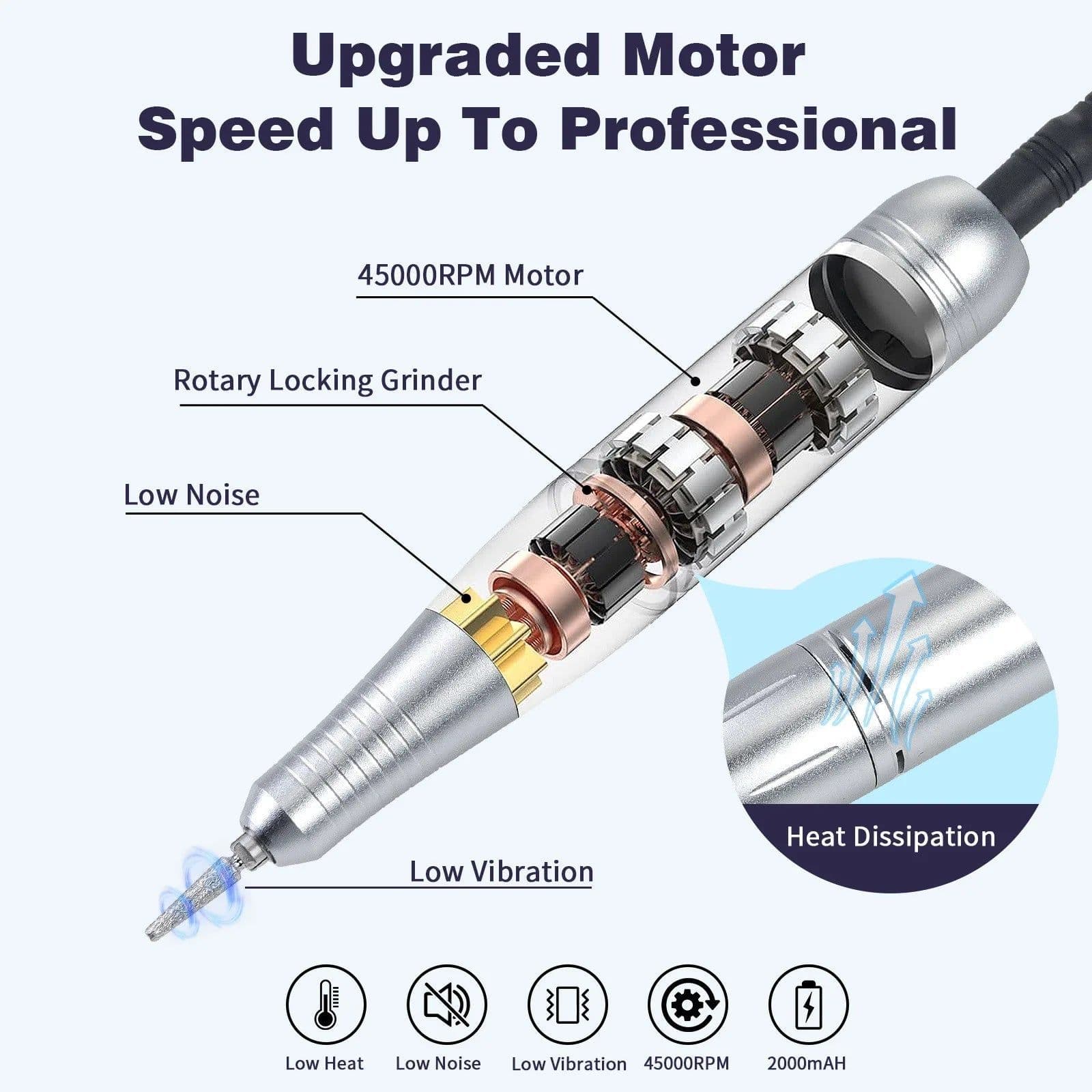 image-45000RPM Nail Drill Machine Kit Rechargeable Nail Sander Machine With
