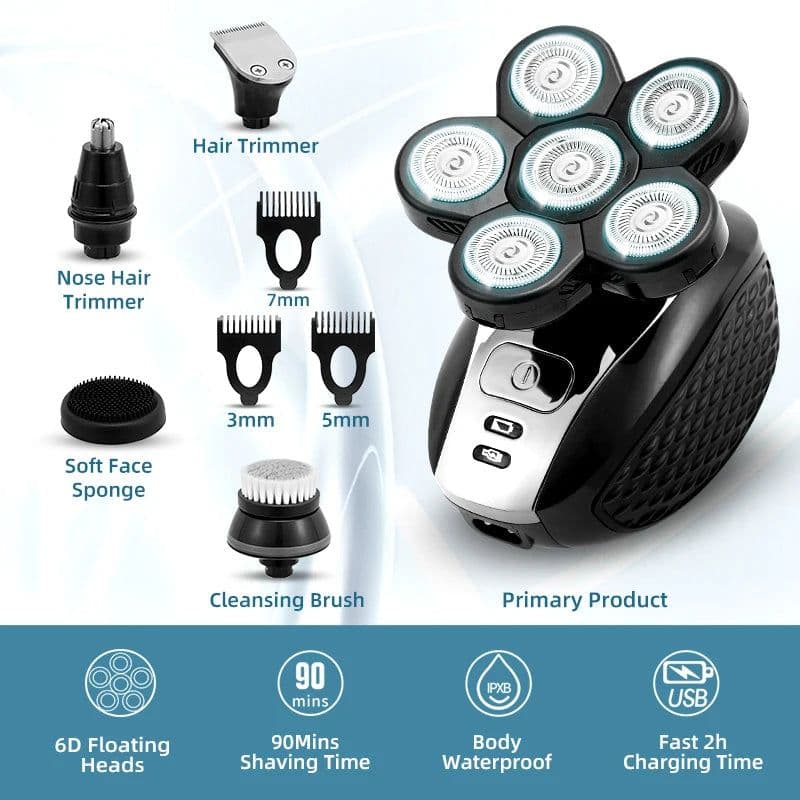 image-Electric Shaver For Men Wet Dry Head Electric Razor Beard Hair Trimmer