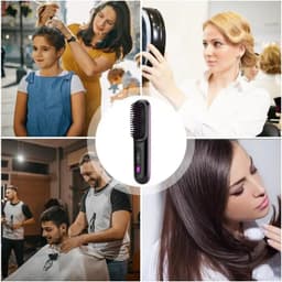 image-Hair Straightener Brush Electric Hot Comb With 3 Heating Settings USB