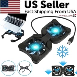 image-Dual USB Cooling Fan Pad Foldable Slim Fans Cooler Stand For Laptop PC