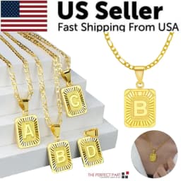 image-18" Gold Plated Initial Letter Pendant Necklace Stainless Steel Figaro
