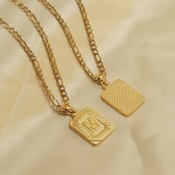 image-18" Gold Plated Initial Letter Pendant Necklace Stainless Steel Figaro