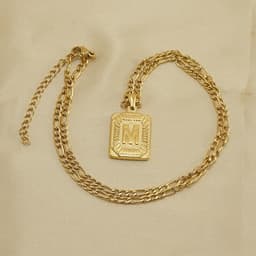image-18" Gold Plated Initial Letter Pendant Necklace Stainless Steel Figaro
