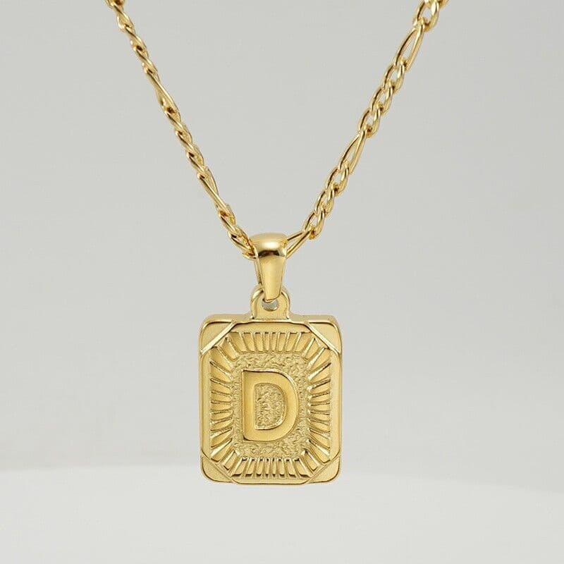 image-18" Gold Plated Initial Letter Pendant Necklace Stainless Steel Figaro