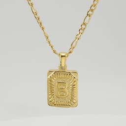 image-18" Gold Plated Initial Letter Pendant Necklace Stainless Steel Figaro