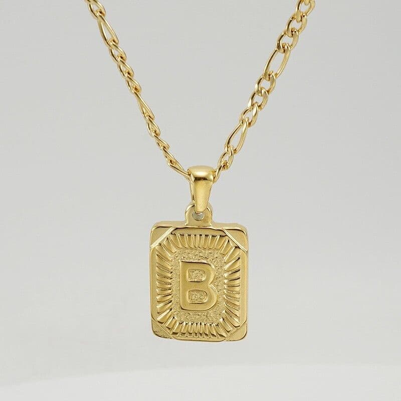 image-18" Gold Plated Initial Letter Pendant Necklace Stainless Steel Figaro