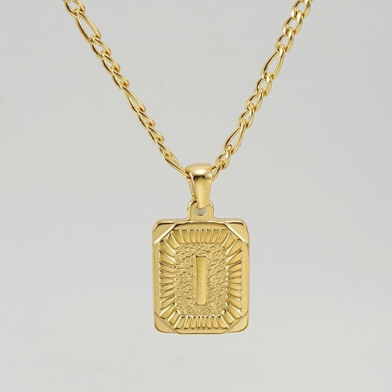 image-18" Gold Plated Initial Letter Pendant Necklace Stainless Steel Figaro