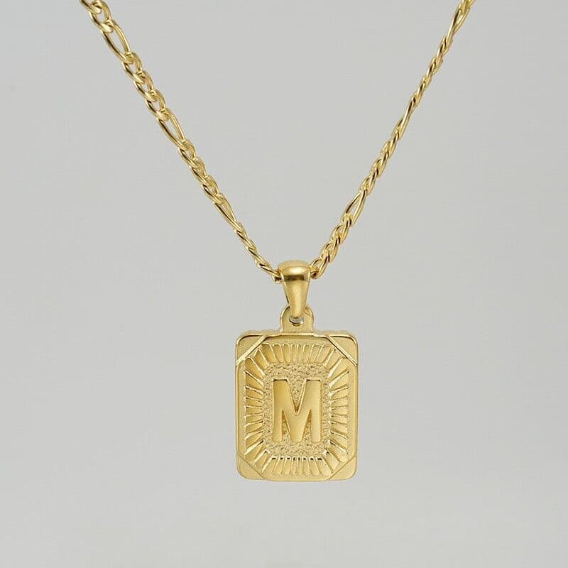 image-18" Gold Plated Initial Letter Pendant Necklace Stainless Steel Figaro