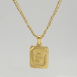 image-18" Gold Plated Initial Letter Pendant Necklace Stainless Steel Figaro