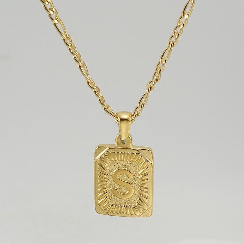 image-18" Gold Plated Initial Letter Pendant Necklace Stainless Steel Figaro