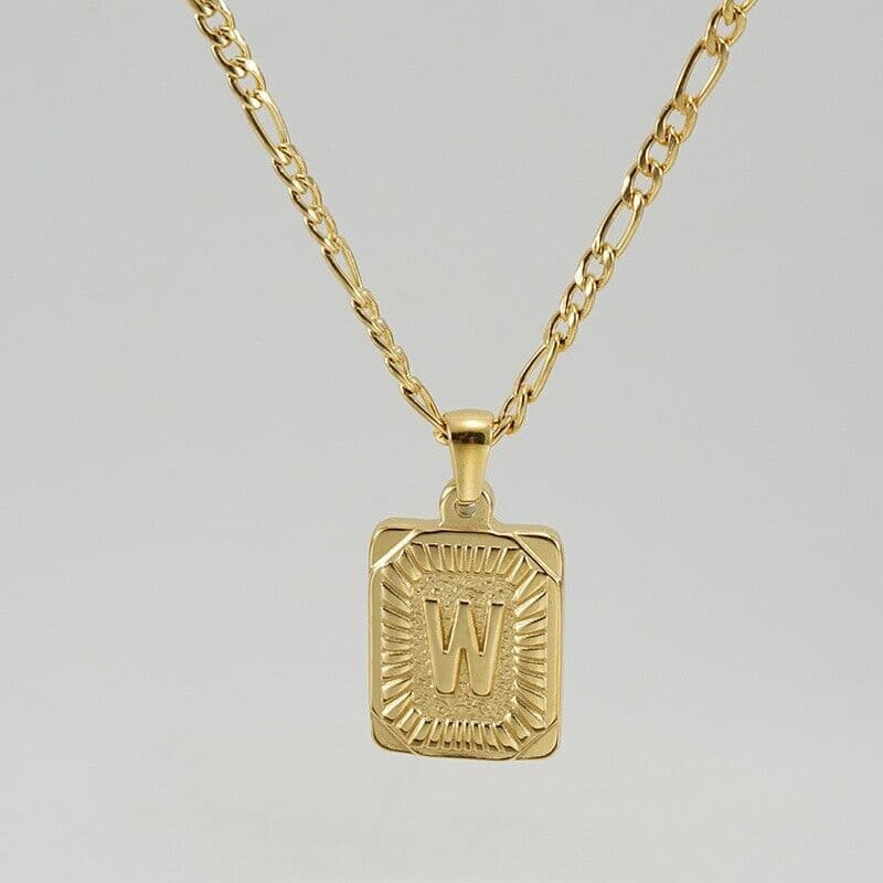 image-18" Gold Plated Initial Letter Pendant Necklace Stainless Steel Figaro