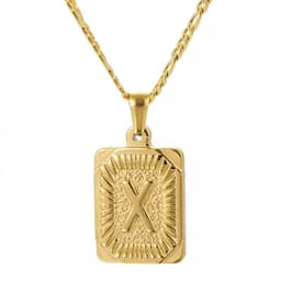 image-18" Gold Plated Initial Letter Pendant Necklace Stainless Steel Figaro