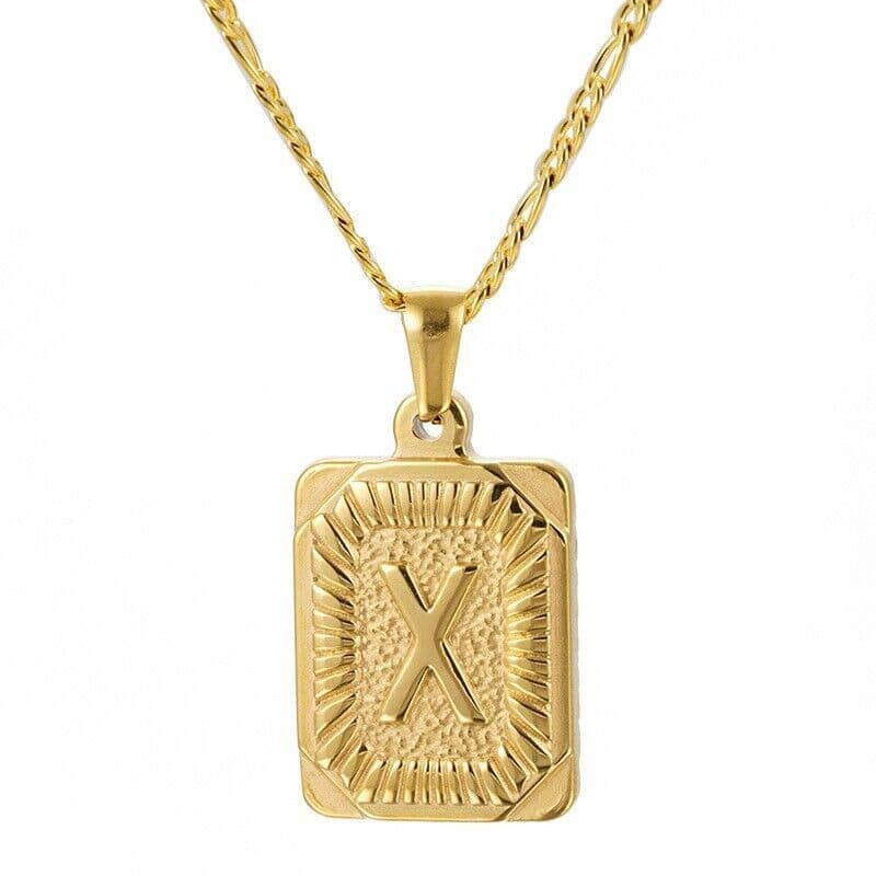 image-18" Gold Plated Initial Letter Pendant Necklace Stainless Steel Figaro
