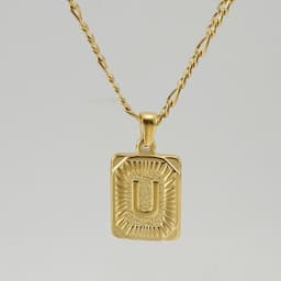 image-18" Gold Plated Initial Letter Pendant Necklace Stainless Steel Figaro
